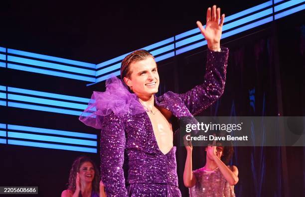 Nikita Kuzmin bows at the curtain call during the press night performance of "Nikita Kuzmin: Midnight Dancer" at The Peacock Theatre on March 21,...