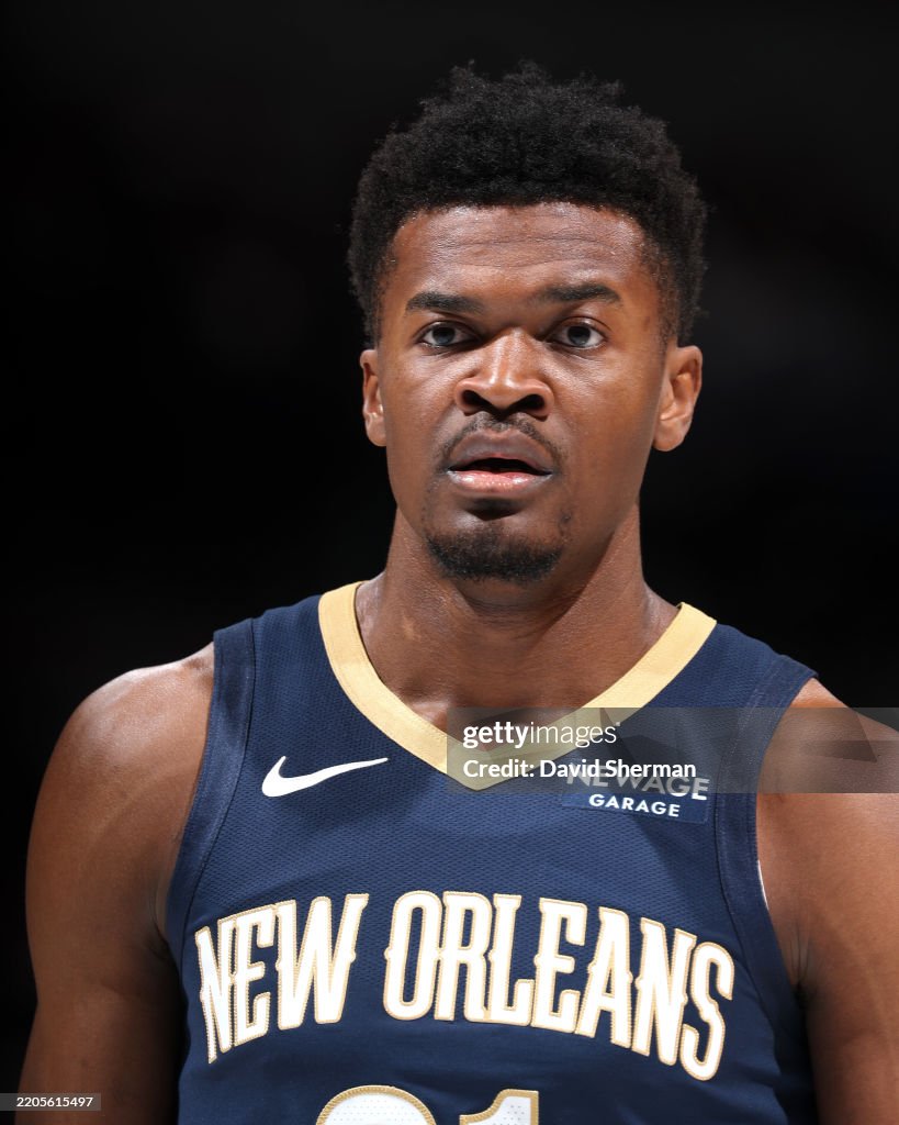 Yves Missi of the New Orleans Pelicans looks on during the game... News