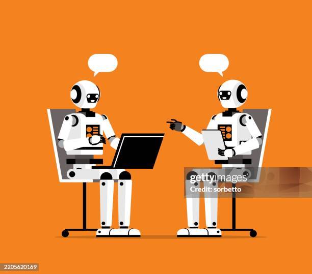 artificially intelligent robot - cooperation - energy saving tips stock illustrations