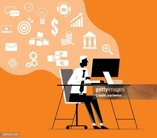 big data - place of work - businessman - loan process stock illustrations
