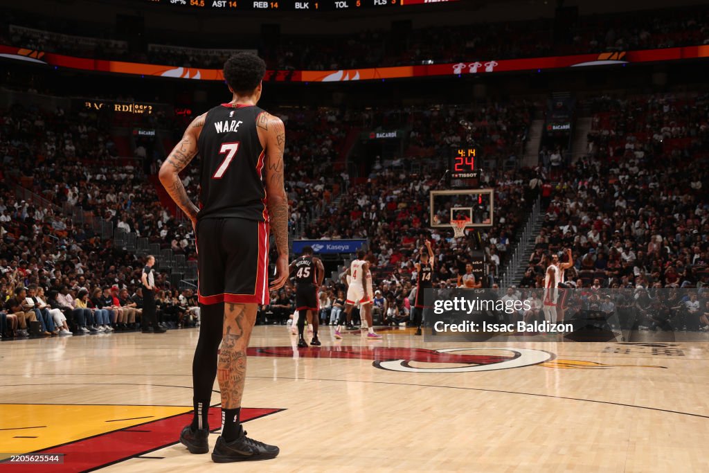 Ware Heat Kel'el Ware of the Miami Heat looks on during the game against the ...