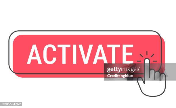 activate - click button with hand cursor on white background - start button stock illustrations