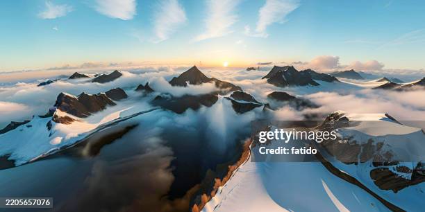 dramatic wintry scene with snowy trees, little planet format - equirectangular panorama stock pictures, royalty-free photos & images