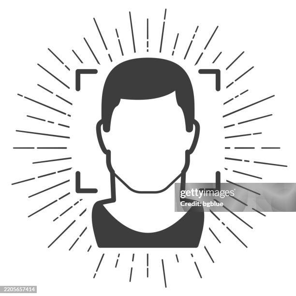facial recognition with man. icon with sunbursts on white background - security camera isolated stock illustrations