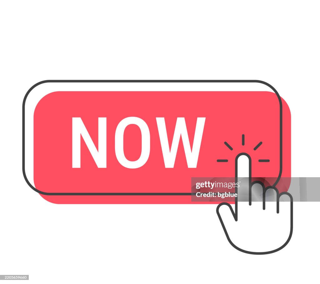 Click Now Cursor Now Click Button With Hand Cursor On White Background High-Res Vector ...