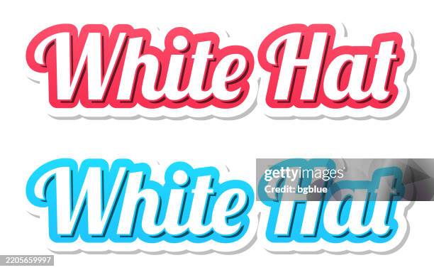 white hat - 3d text in red and blue on white background - ethical hacking stock illustrations