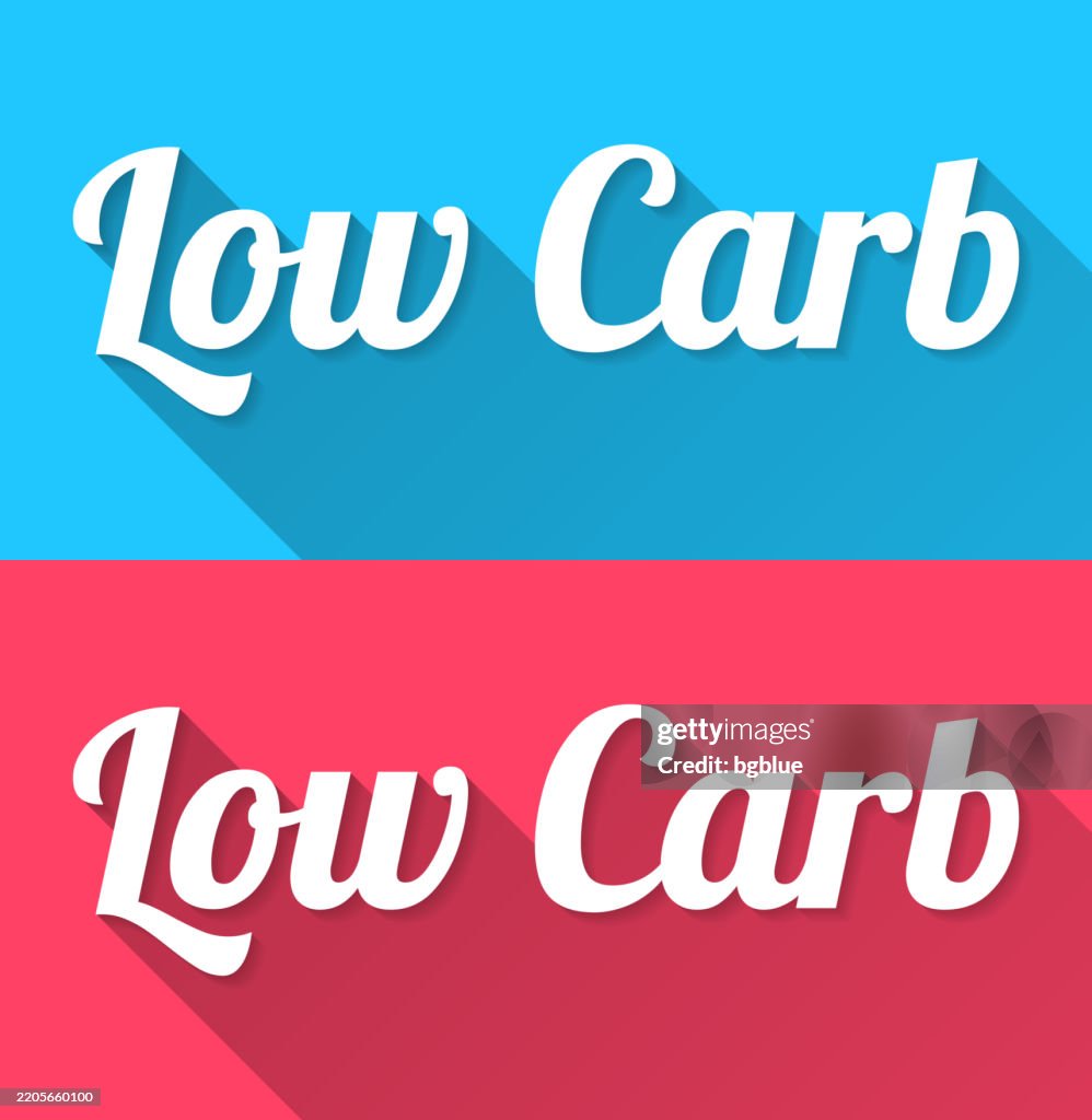 Low Carb - Flat Design with Long Shadow on blue and red background