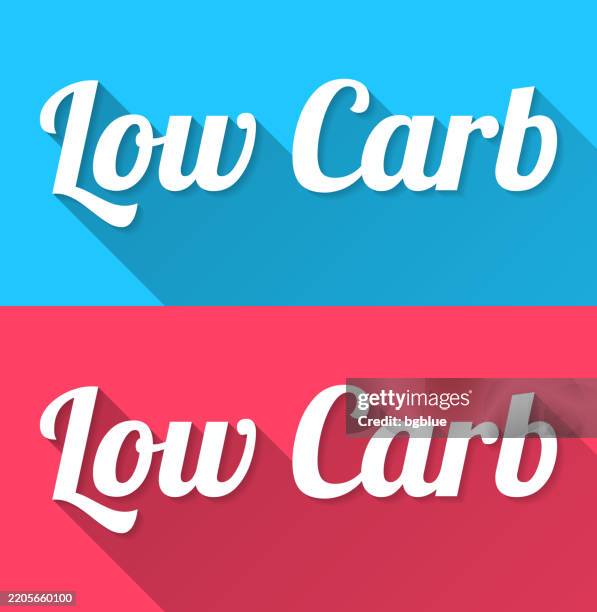 low carb - flat design with long shadow on blue and red background - carbohydrate food type stock illustrations