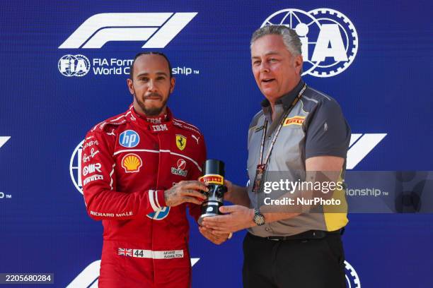 Lewis Hamilton of the UK drives the Scuderia Ferrari HP SF-25 Ferrari during the Formula 1 Heineken Chinese Grand Prix 2025 on March 21 at the...