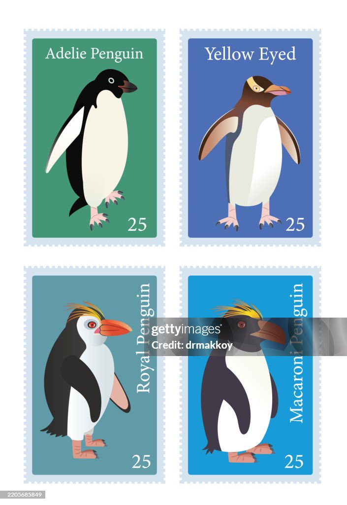 Penguins Stamp, Adelie and Macaroni Penguin