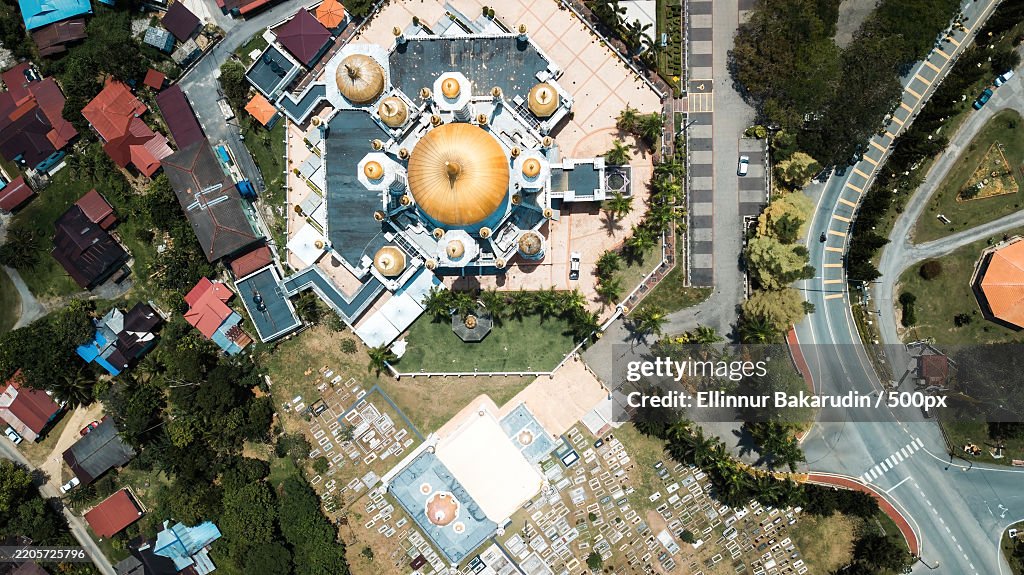 Aerial top view of the Ubudiah Mosque at Kuala Kangsar,Perak,Malaysia