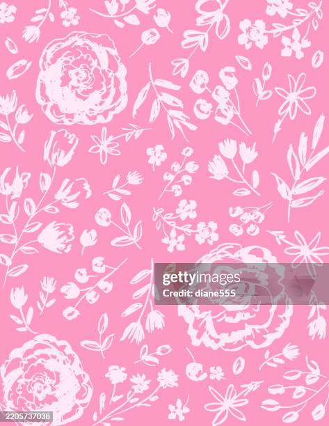 hand drawn flowers background - white floral pattern stock illustrations