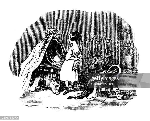 gulliver's travels by jonathan swift, antique illustration (1856) - large mirror stock illustrations