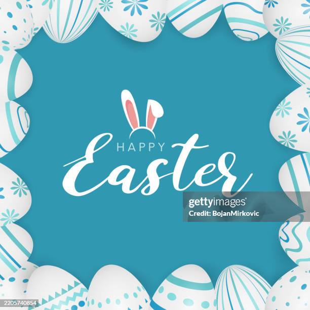 easter poster, background with eggs and bunny ears. vector - jack-rabbit-cartoon stock illustrations