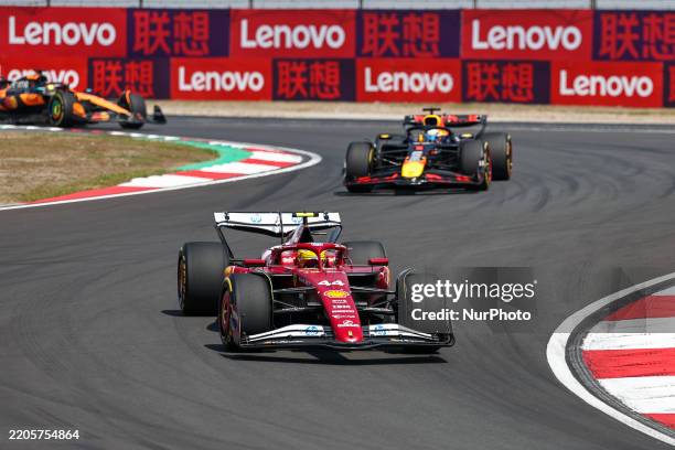 Lewis Hamilton of the UK drives the Scuderia Ferrari HP SF-25 Ferrari during the Formula 1 Heineken Chinese Grand Prix 2025 in Shanghai International...