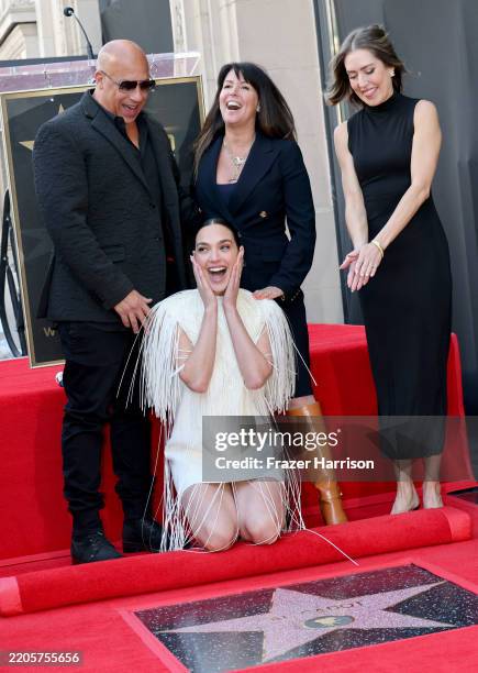 Vin Diesel, Gal Gadot, Patty Jenkins and Sarah Zurell, Chair of the Board, Hollywood Chamber of Commerce attend the ceremony honoring Gal Gadot with...