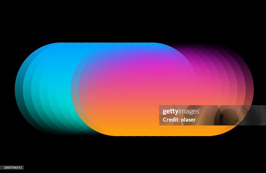 Vibrant gradient shapes blend seamlessly, displaying a spectrum of blue, pink, and orange hues, set against a contrasting black background.