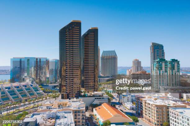 aerial of downtown san diago, california us - san diego stock pictures, royalty-free photos & images