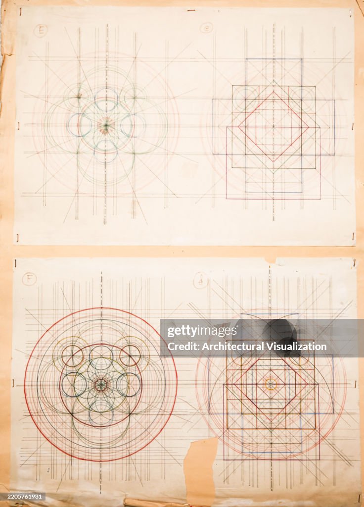 Blueprint Using Geometry Geometric Drawing Blueprint With Symmetrical And Circular Patterns ...