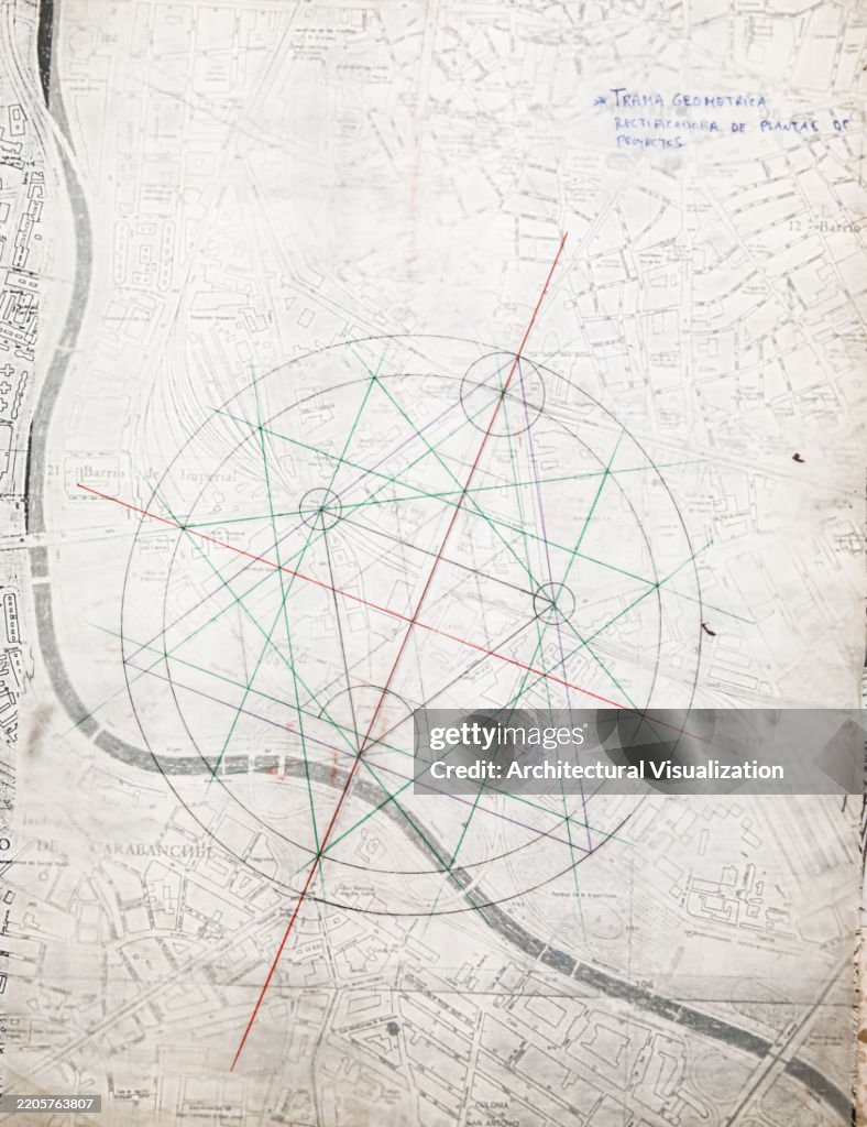 Geometric Overlay On City Map Highlighting Patterns And Alignments High ...