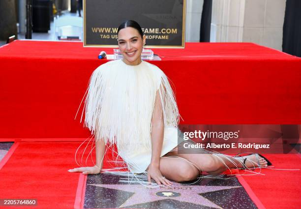 Gal Gadot attends her Hollywood Walk of Fame Star Ceremony in Hollywood, California on March 18, 2025.