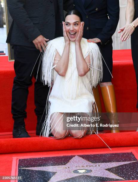 Gal Gadot attends her Hollywood Walk of Fame Star Ceremony in Hollywood, California on March 18, 2025.
