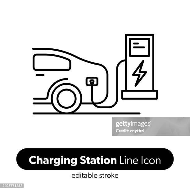 charging station line icon. editable stroke vector icon. - charging station stock illustrations