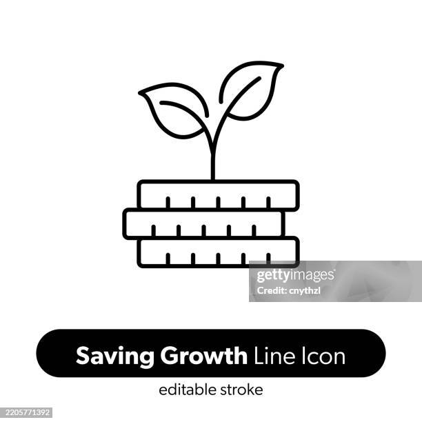 saving growth line icon. editable stroke vector icon. - silver leaf stock illustrations