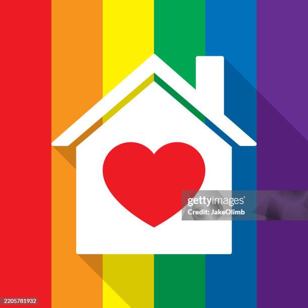 house rainbow heart icon flat - equal housing symbol stock illustrations