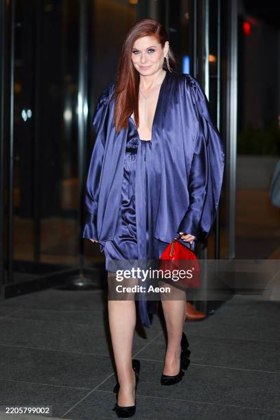 Debra Messing seen at 'Watch What Happens Live' in Hudson Square on March 18, 2025 in New York City.