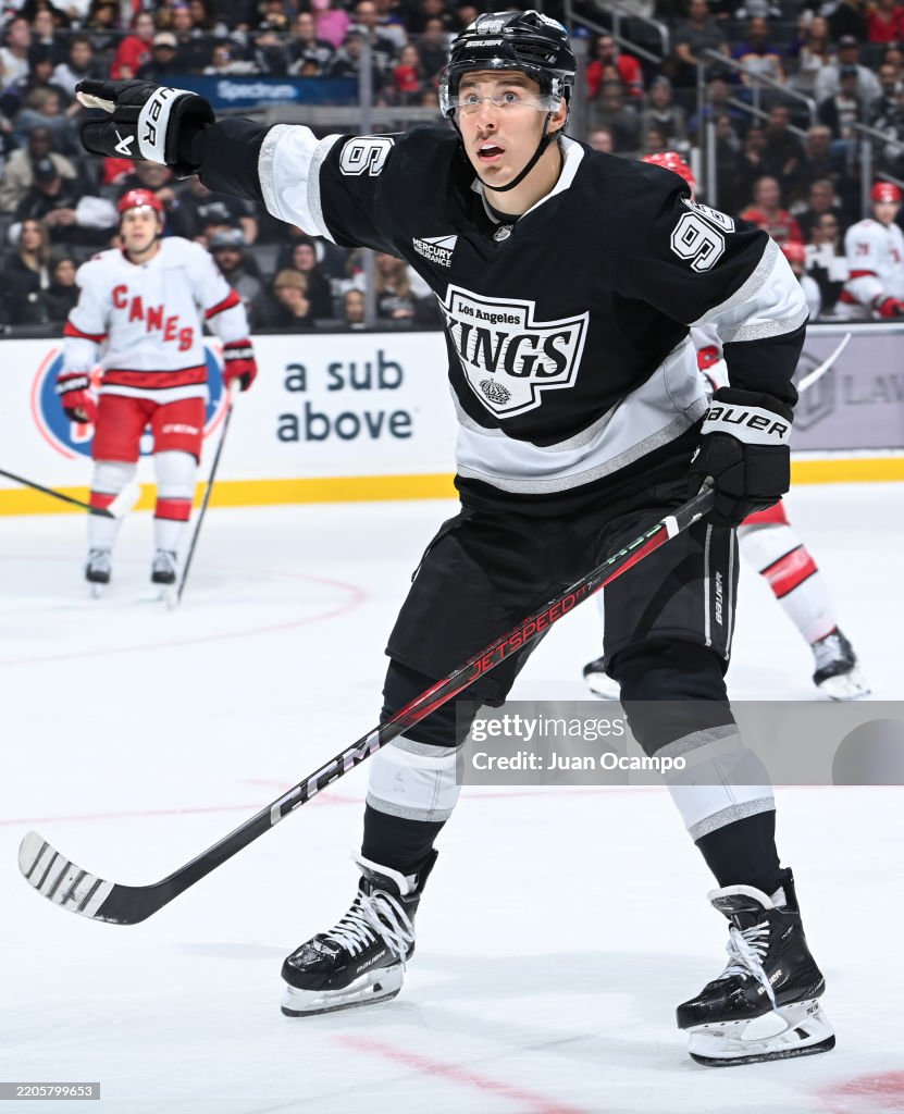 Niops Andrei Kuzmenko of the Los Angeles Kings reacts to the play during ...