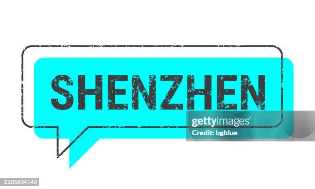 shenzhen - blue grunge speech bubble on blank background - shenzhen stock illustrations