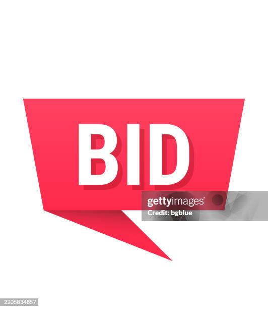 bid - red speech bubble on blank background - bid stock illustrations