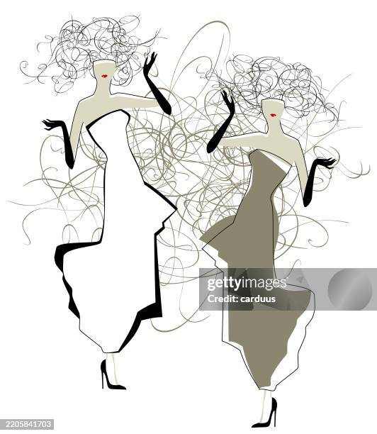 illustrations, cliparts, dessins animés et icônes de silhouettes de femmes à la mode - robe de cocktail