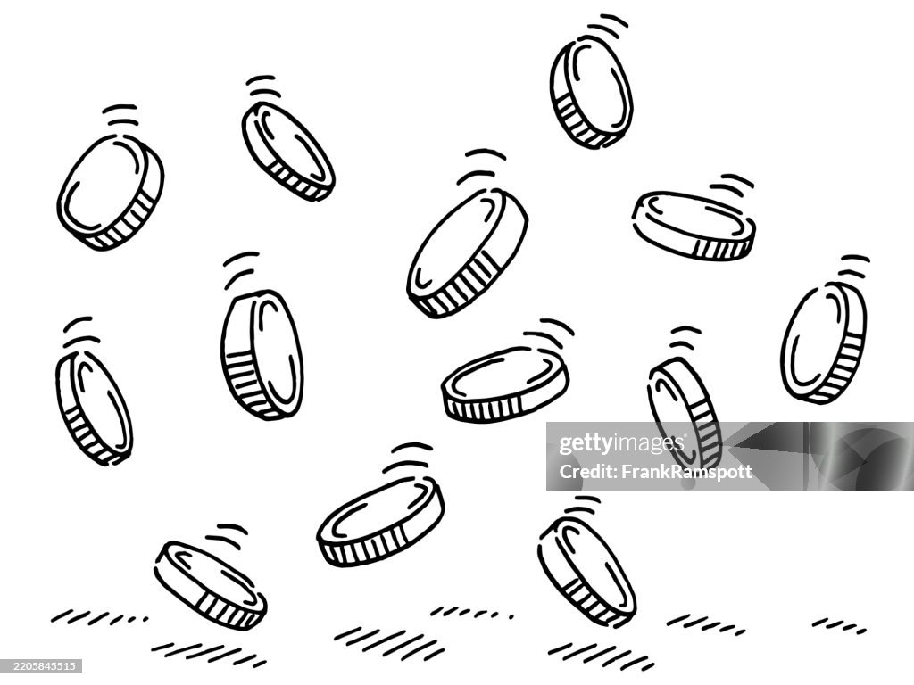 Group Of Falling Coins Drawing
