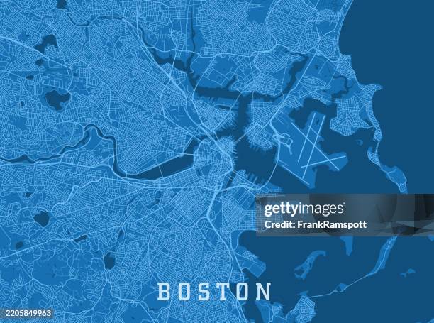 stockillustraties, clipart, cartoons en iconen met boston ma city vector road map blue horizontal - stadsplattegrond