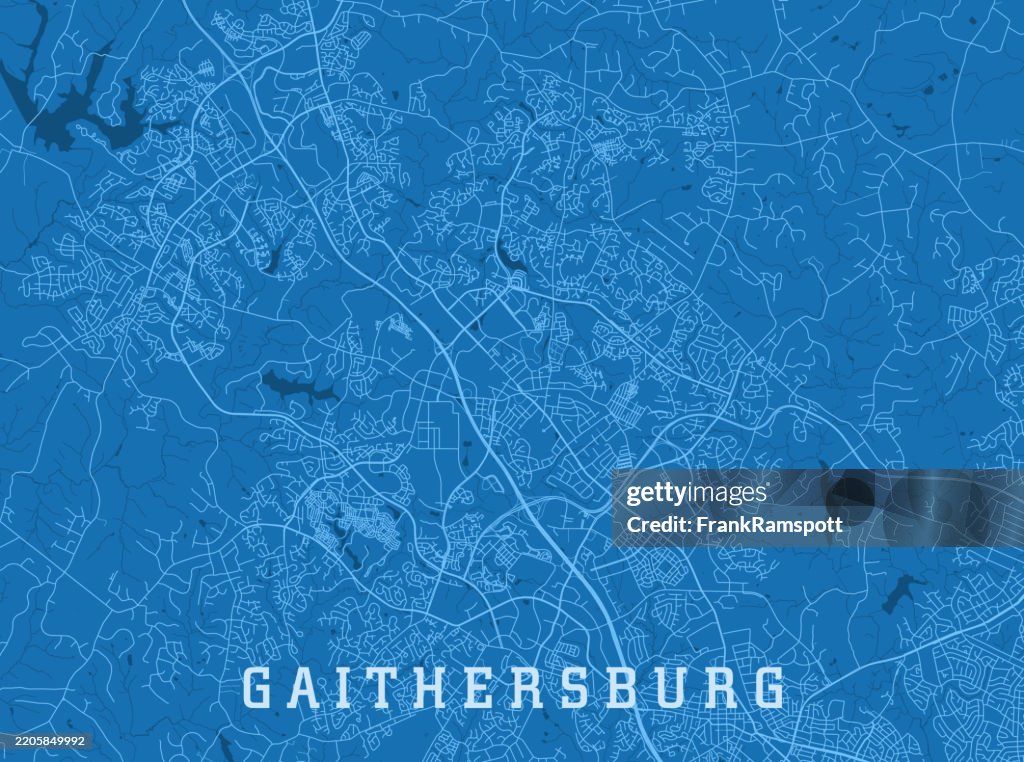 Gaithersburg MD City Vector Road Map Blue Horizontal