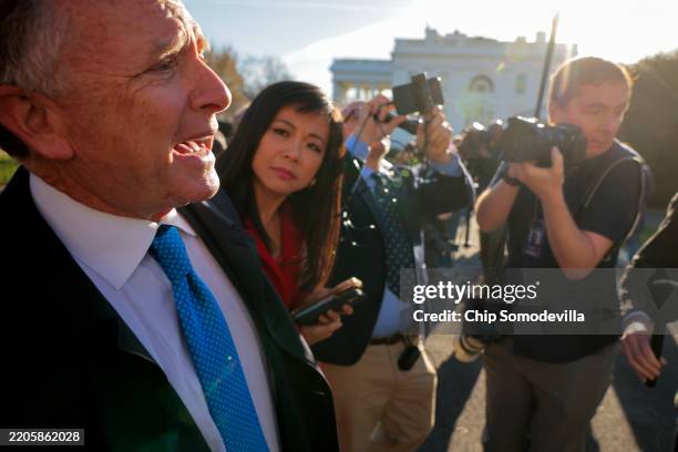 White House Special Envoy to the Middle East Steve Witkoff briefly speaks to reporters as he walks back into the West Wing following a television...