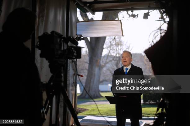 White House Special Envoy to the Middle East Steve Witkoff is interviewed by Bloomberg Television on the North Lawn of the White House on March 19,...