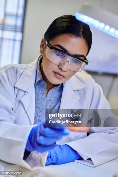 plan d’une jeune femme scientifique examinant une boîte de pétri remplie de bactéries roses sous une lumière d’observation - microbiologie photos et images de collection