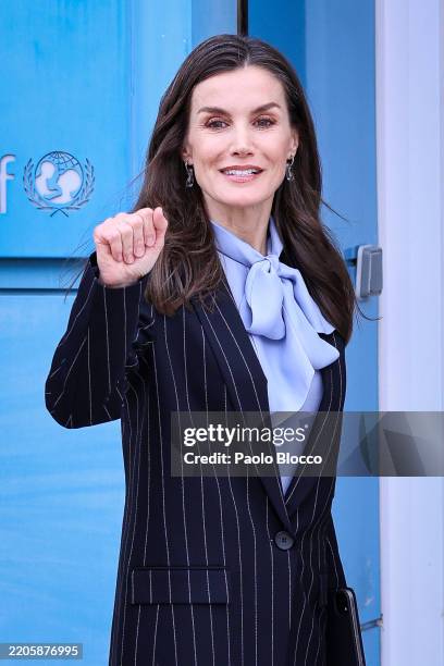 Queen Letizia of Spain attends a meeting at UNICEF headquartesrs on March 19, 2025 in Madrid, Spain.