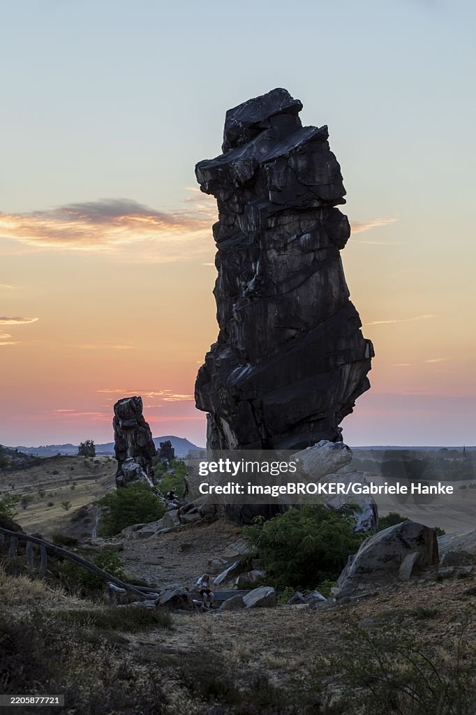 Sunset at the Devil's Wall near Weddersleben, Thale, Harz, Saxony-Anhalt, Germany, Europe