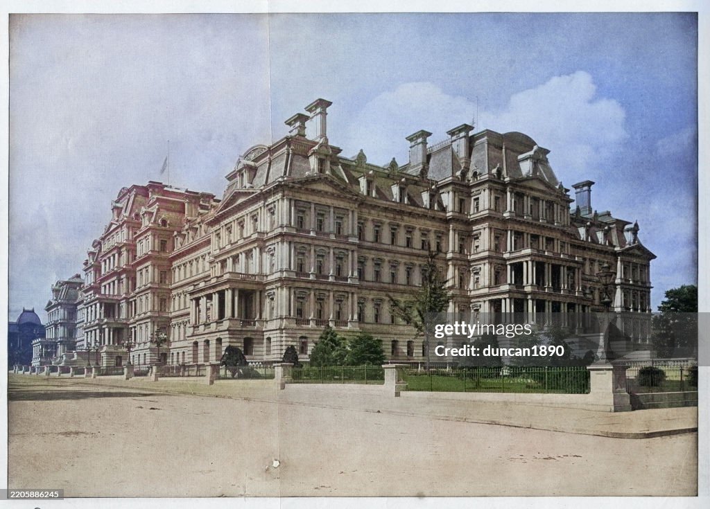 American architecture, State, War, and Navy Building, now the Eisenhower Executive Office Building, Washington, D.C., 1890s, 19th Century Vintage photograph