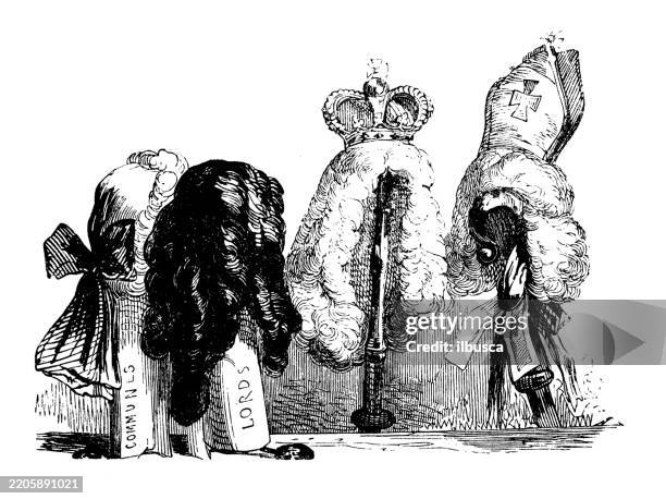 illustrations, cliparts, dessins animés et icônes de les voyages de gulliver par jonathan swift, illustration ancienne (1856) - monarque rôle social