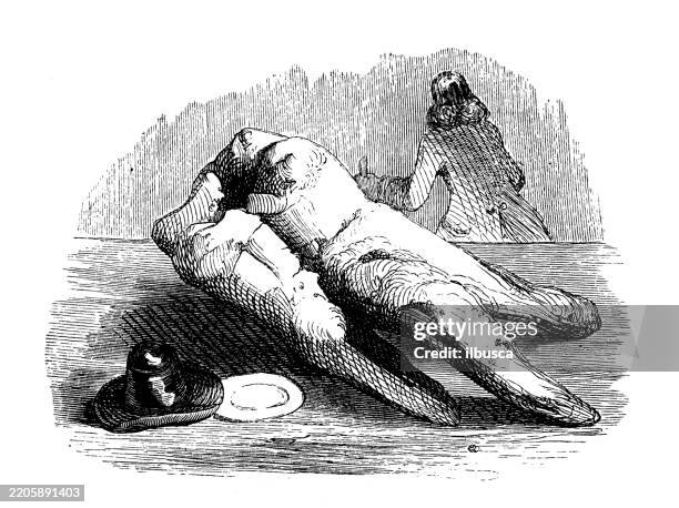 gulliver's travels by jonathan swift, antique illustration (1856) - giants-tooth stock illustrations