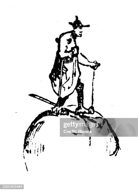 ilustraciones, imágenes clip art, dibujos animados e iconos de stock de los viajes de gulliver de jonathan swift, ilustración antigua (1856) - artículo de montañismo