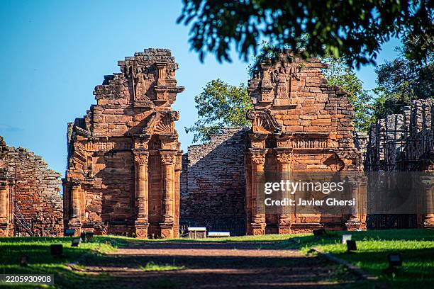 ruins of san ignacio founded at the beginning of the 17th century. misiones, argentina. - adobe material stock pictures, royalty-free photos & images
