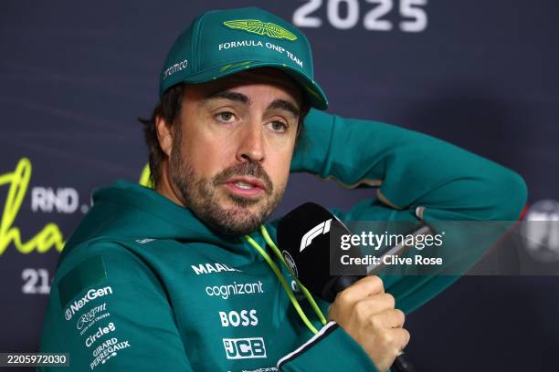 Fernando Alonso of Spain and Aston Martin F1 Team in the Drivers Press Conference during previews ahead of the F1 Grand Prix of China at Shanghai...