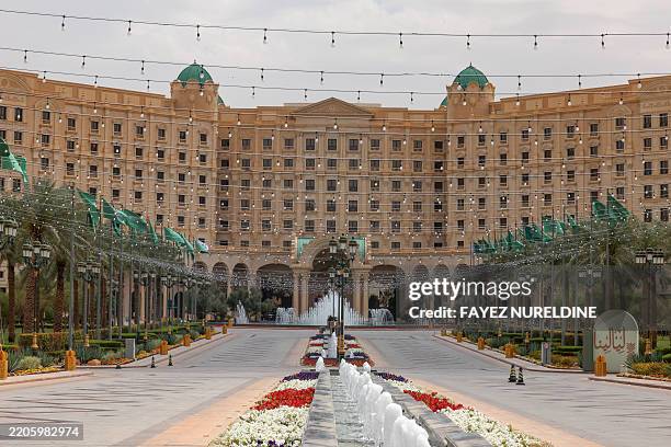 Picture taken on March 23, 2025 shows a view of the Ritz-Carlton hotel in Riyadh where talks are underway with US mediation to try to reach a...