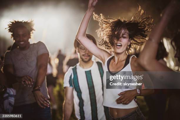 dancing on music festival! - dance music stock pictures, royalty-free photos & images